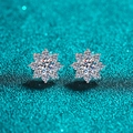 Elegant S925 sterling silver snowflake stud earrings featuring sparkling moissanite stones - 925 Silver / Pair 0.6ct (Single 0.3ct)