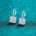 Elegant S925 sterling silver hoop earrings with princess cut square moissanite stones - 2 Carat Pair (1ct Each)
