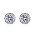 Pendientes de botón redondos de moissanita en plata S925 con borde de cuerda trenzada - Plata 925 / Circonita de 5mm