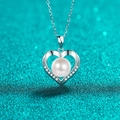 Collana in argento S925 con ciondolo a cuore, perla d'acqua dolce e moissanite - Moissanite 0,096ct / Perla Pane 8-9mm / Argento 925