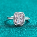 Bague en argent 925 taille émeraude avec double halo de diamants roses et blancs - US 10 / Zirconia Taille Émeraude