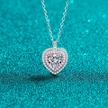 Collar de plata de ley S925 con colgante de corazón de moissanita y halo rosa - Plata 925 / 1 Quilate de Moissanita