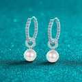 S925 Sterlingsilber Tropfenohrringe mit Süßwasserperlen und Moissanit Akzenten - 925er Silber / 1.1ct Moissanit / 8mm Perle