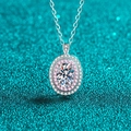 Collar de plata S925 con colgante de moissanita ovalada y halo de diamantes rosas - Plata 925 / 1 Quilate de Moissanita