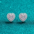 Sparkling S925 sterling silver heart halo earrings with pink and white zircon stones - 925 Silver / 1ct Heart Moissanite (Pair)