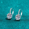 Eleganti orecchini a cerchio in argento S925 con moissanite e montatura a sei griffe - Argento 925 / Argento 4 Carati (2 Carati Per Pezzo)