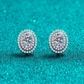 Oval moissanite stud earrings in S925 silver with pink and white double halo design - 925 Silver / 1.0ct Pair (0.5ct Each)