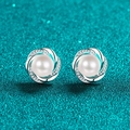 Orecchini a lobo fiore di prugna in argento S925 con moissanite e perle d'acqua dolce - Argento 925 / Moissanite 16.8pt / Perla 8mm