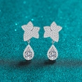 S925 sterling silver maple leaf earrings with pear-cut moissanite drop pendants - 925 Silver / 1 Pair 2.0ct (1.0ct Each)