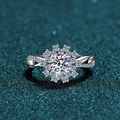 S925 sterling silver moissanite sunflower ring with twisted diamond band on green background - US 9 / Moissanite