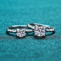 Bagues de couple en argent S925 et moissanite avec anneaux tressés et pierres - US 9 / Moissanite de 0,5 Carat