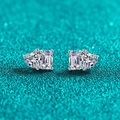 Elegant S925 silver stud earrings featuring heart and emerald cut moissanite stones - 925 Silver / Moissanite (Radiant Cut)
