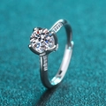 Classic S925 sterling silver moissanite ring with four-prong round cut stone and side accents - Adjustable Open / 1 Carat Moissanite