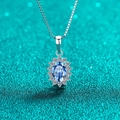 S925 sterling silver halo necklace with oval blue moissanite and box chain design - Blue Moissanite Box Chain / 925 Silver