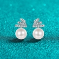 Pendientes de plata S925 con perlas de agua dulce y piedras de moissanita brillantes - Plata 925 / 0.15ct/Perla 8-9mm (15分/8-9mm珍珠)