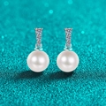 S925 sterling silver pearl drop earrings with sparkling moissanite accents for women - 925 Silver / 0.23ct/8-9mm Pearl