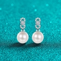 Elegant S925 sterling silver pearl earrings with infinity design and moissanite stones - 925 Silver / Silver (8-9mm Pearl)