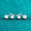 Boucles d'oreilles cerises en argent S925 avec perles blanches et moissanite étincelante - Style Perle Moissanite 0.13ct / Argent 925