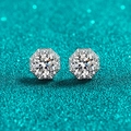 Orecchini a perno esagonali in argento S925 con moissanite su sfondo scintillante - 2 Carati Coppia di Moissanite / Argento 925