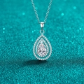Collana in argento S925 con ciondolo in moissanite a pera e doppio halo di cristalli - Argento 925 / Moissanite