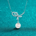 Élégant collier en argent S925 avec nœud en moissanite et pendentif perle ronde blanche - Argent 925 / Argenté