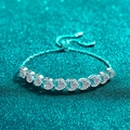 Élégant bracelet tennis ajustable en argent 925 avec cœurs sertis de zircons étincelants - Argent 925 / Style Réglable Moissanite 1ct Cœur