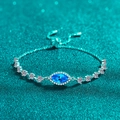 Bracelet en argent S925 avec moissanite bleue marquise et fermeture réglable à glissière - Argent 925 / 1 Carat Moissanite Bleue
