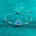 Elegant S925 sterling silver adjustable bracelet with blue heart-shaped gemstone and cubic zirconia - 925 Silver / 1 Carat Blue Moissanite