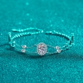 Elegant 925 sterling silver moissanite bracelet with oval halo charm and double chain link - 925 Silver / 1 Carat White Moissanite