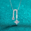 S925 Sterling Silver necklace featuring square Moissanite pendant with U-shaped crystal accents - 1.3 Carat Moissanite Style