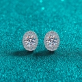 Elegant S925 sterling silver oval halo stud earrings with Moissanite stones for women - 925 Silver / 1 Carat Moissanite (0.5ct each)