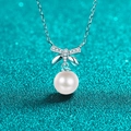 Collier en argent S925 avec perle et pendentif nœud en moissanite sur fond bleu - Collier Nœud Perle Moissanite 5 Points (AZ889-X) / Argent 925