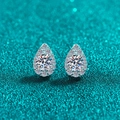 Elegant S925 sterling silver pear-shaped halo stud earrings with brilliant moissanite stone - 1ct Moissanite (50pt Each) / 925 Silver