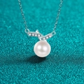 Collier élégant en argent S925 avec perle ronde et accents de moissanite brillants - Collier Perle Moissanite 10.5pt