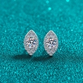 Sparkling S925 sterling silver marquise halo stud earrings with round moissanite centers - 925 Silver / 1 Carat Moissanite (0.5ct Each)