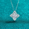 Elegante S925 zilveren ketting met vierkante blauwe moissaniet klaver hanger - 925 zilver / Witte Zirkonia