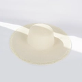 Women's wide brim straw sun hat in cream white with fringe edges for beach vacation - M (56-58cm) / Fringe Wide Brim - Milk White