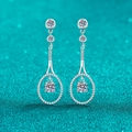 Elegante lange Tropfenohrringe aus S925 Sterling Silber im Tennisschläger-Design mit Moissanit - 1 Karat Moissanit (Je 0.5ct) / 925er Silber