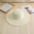 Wide brim cream straw hat with spiral weave design on a light wood background - M (56-58cm) / Solid Edge Wide Brim - Milk White
