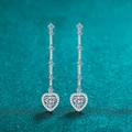 Pendientes de borla de plata S925 con colgantes de corazón moissanite para mujer - Estilo Circonita 6.5mm / Plata 925