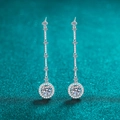 Elegant S925 sterling silver drop earrings with halo round moissanite and tassels - 925 Silver / 6.5mm Zirconia