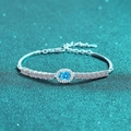 S925 Sterlingsilber Armband mit ovalem blauem Moissanit und mikro-gepflasterten Kristallen - 925er Silber / Blau (2.4ct Blauer Moissanit)