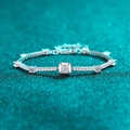 Elegant S925 silver moissanite bracelet with square-cut center stone and paved chain links - 1.88 Carat Moissanite / 925 Silver