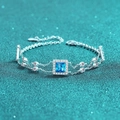 S925 sterling silver bracelet featuring a square blue moissanite and double chain design - 925 Silver / 1 Carat Blue Moissanite