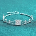 S925 sterling silver bracelet with square blue moissanite on a double-strand chain - 925 Silver / 1 Carat Moissanite