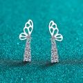 Elegant S925 sterling silver butterfly earrings with cascading moissanite stones - Moissanite Butterfly Jewelry (1.24 Carat) / 925 Silver / Silver