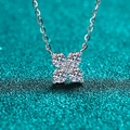 Exquisito collar de plata de ley S925 con moissanita y colgante de flor de cuatro pétalos - Plata 925 / 1.26 Quilates de Moissanita