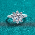 Elegant sunflower S925 silver ring with 1ct moissanite and halo diamond setting - US 8 / 1 Carat Moissanite