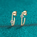 Pendientes minimalistas de plata 925 en forma de J con moissanita redonda oro champán - Plata 925 / Oro champán