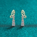 Boucles d'oreilles papillon élégantes en argent S925 doré avec diamants pendants - Argent 925 / Moissanite 1.24 Carat (Or Champagne)